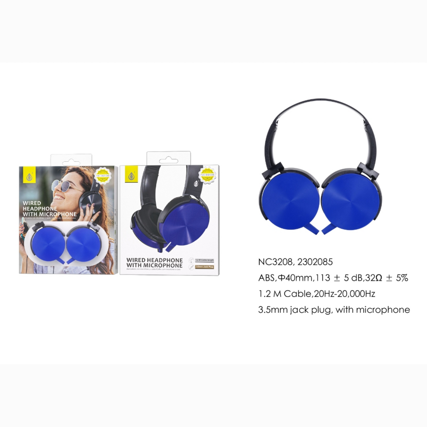 Casco de cable con Microfono Blanco