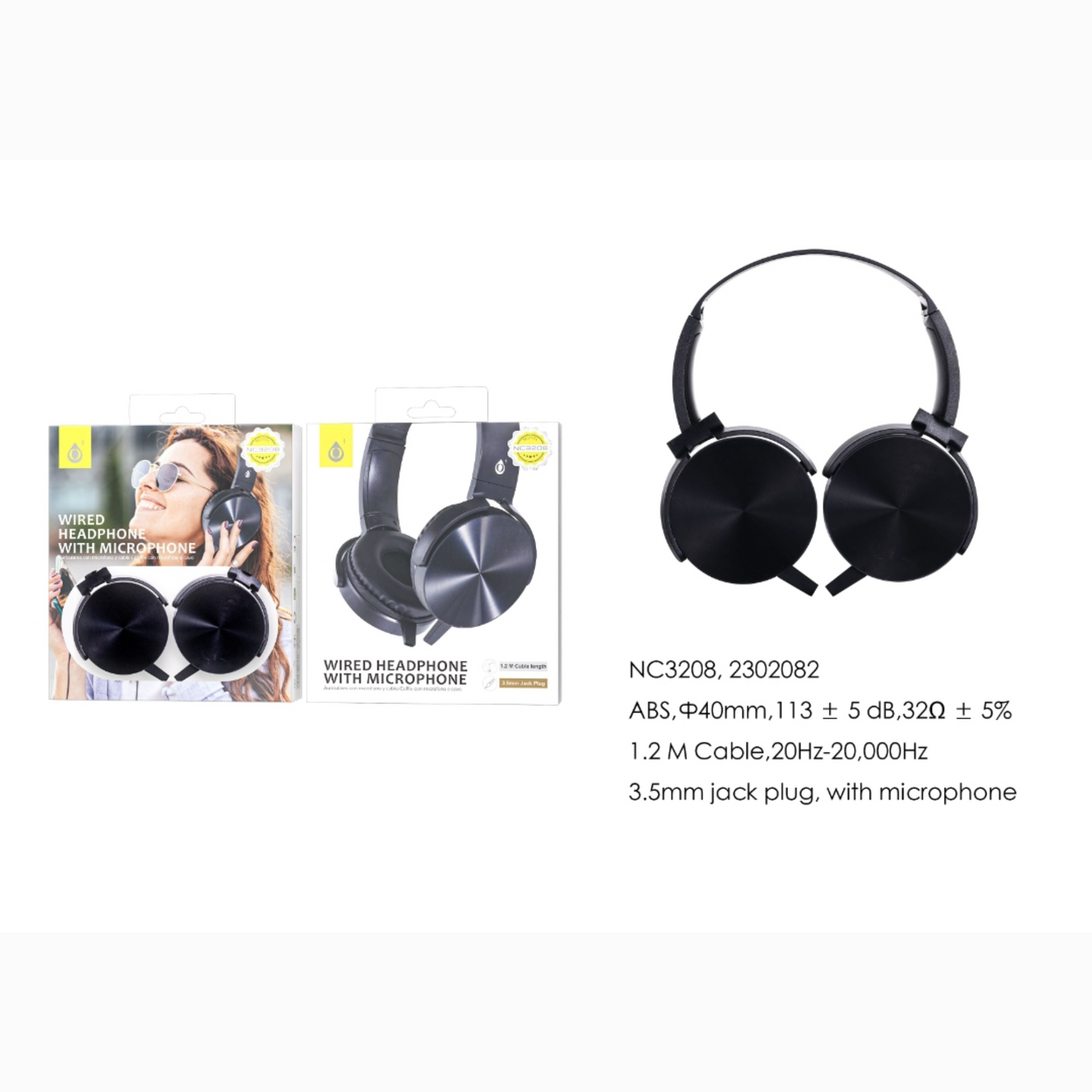 Casco de cable con Microfono Negro