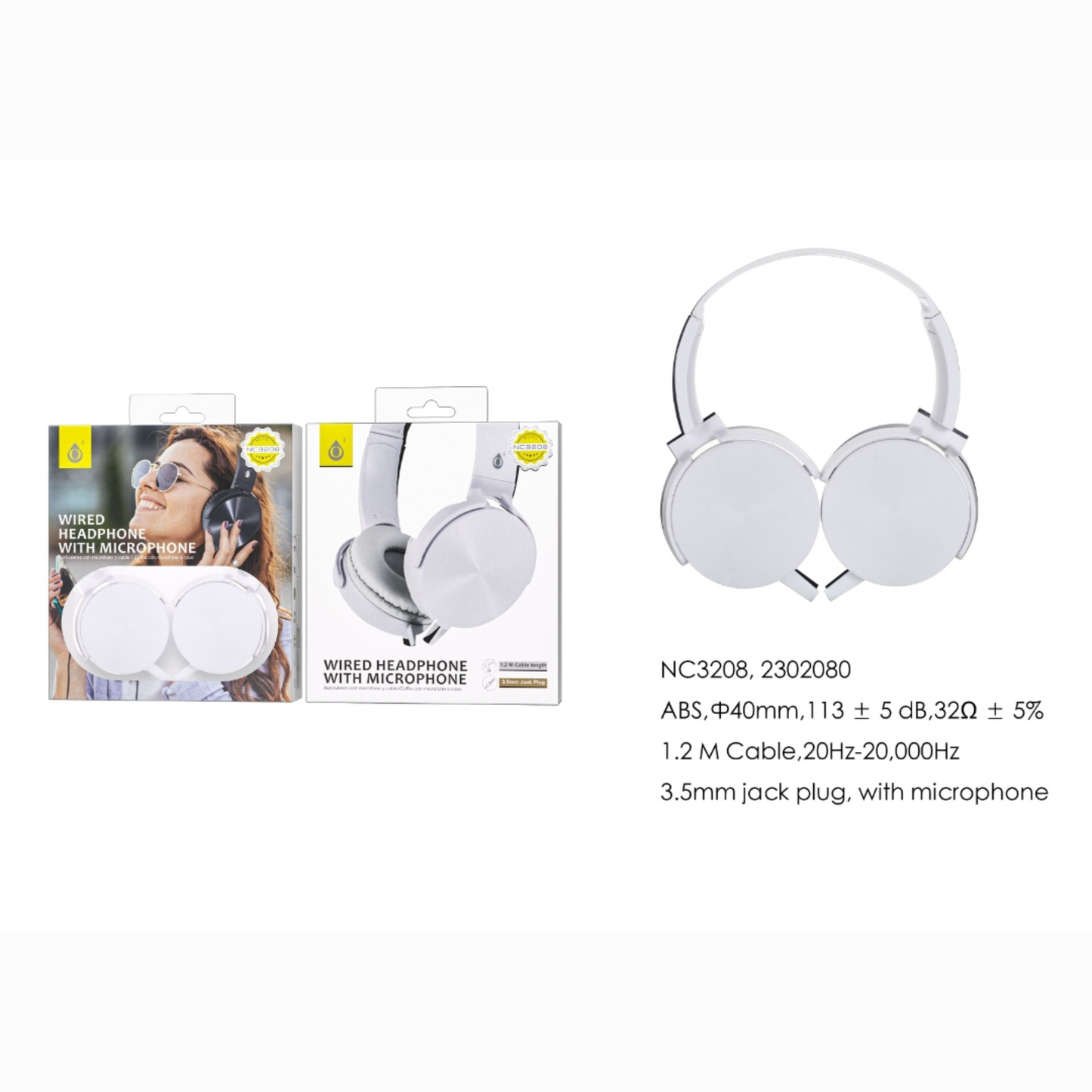 Casco de cable con Microfono Blanco