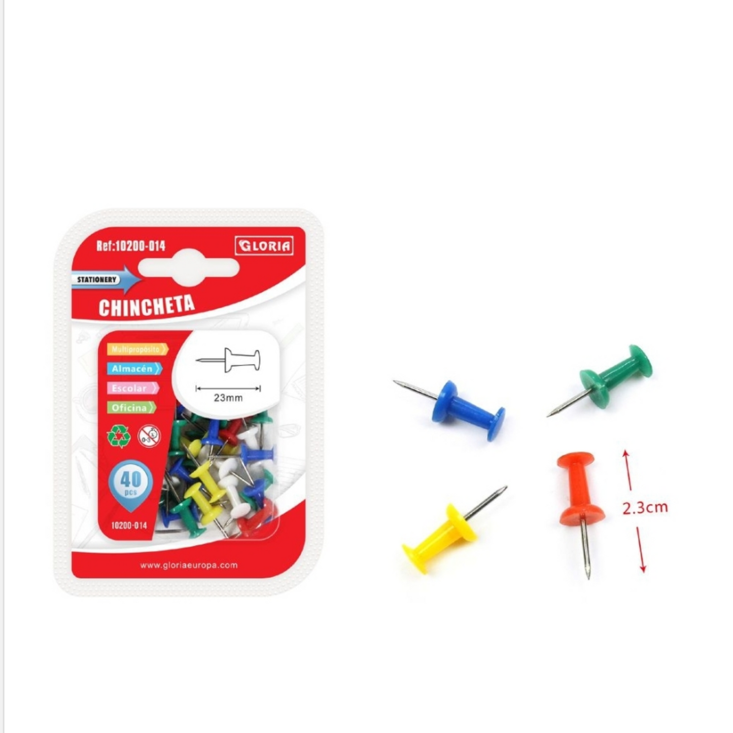 CHINCHETAS COLORES 23MM 40PCS