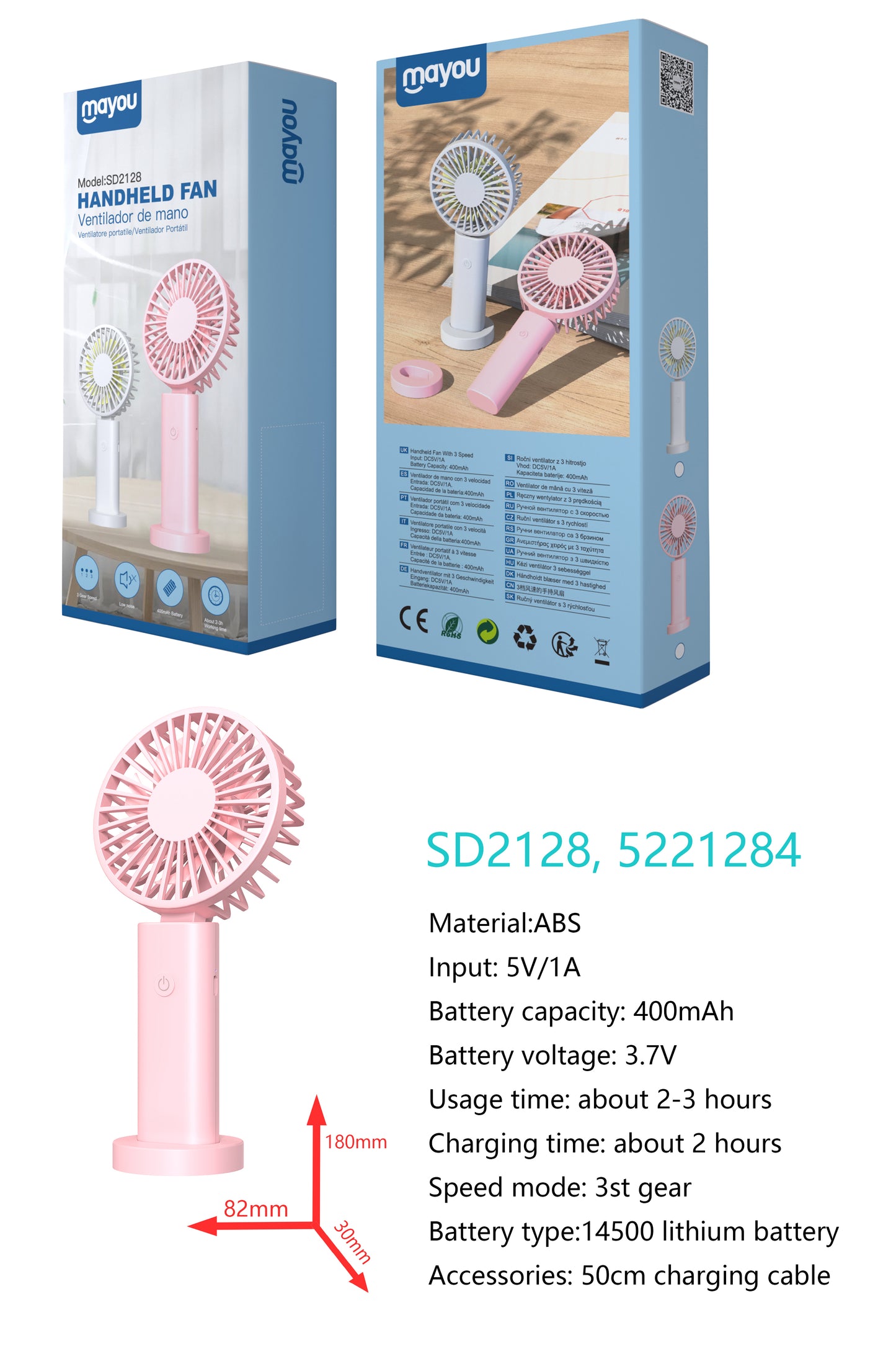 Mini ventilador mano y soporte de mesa