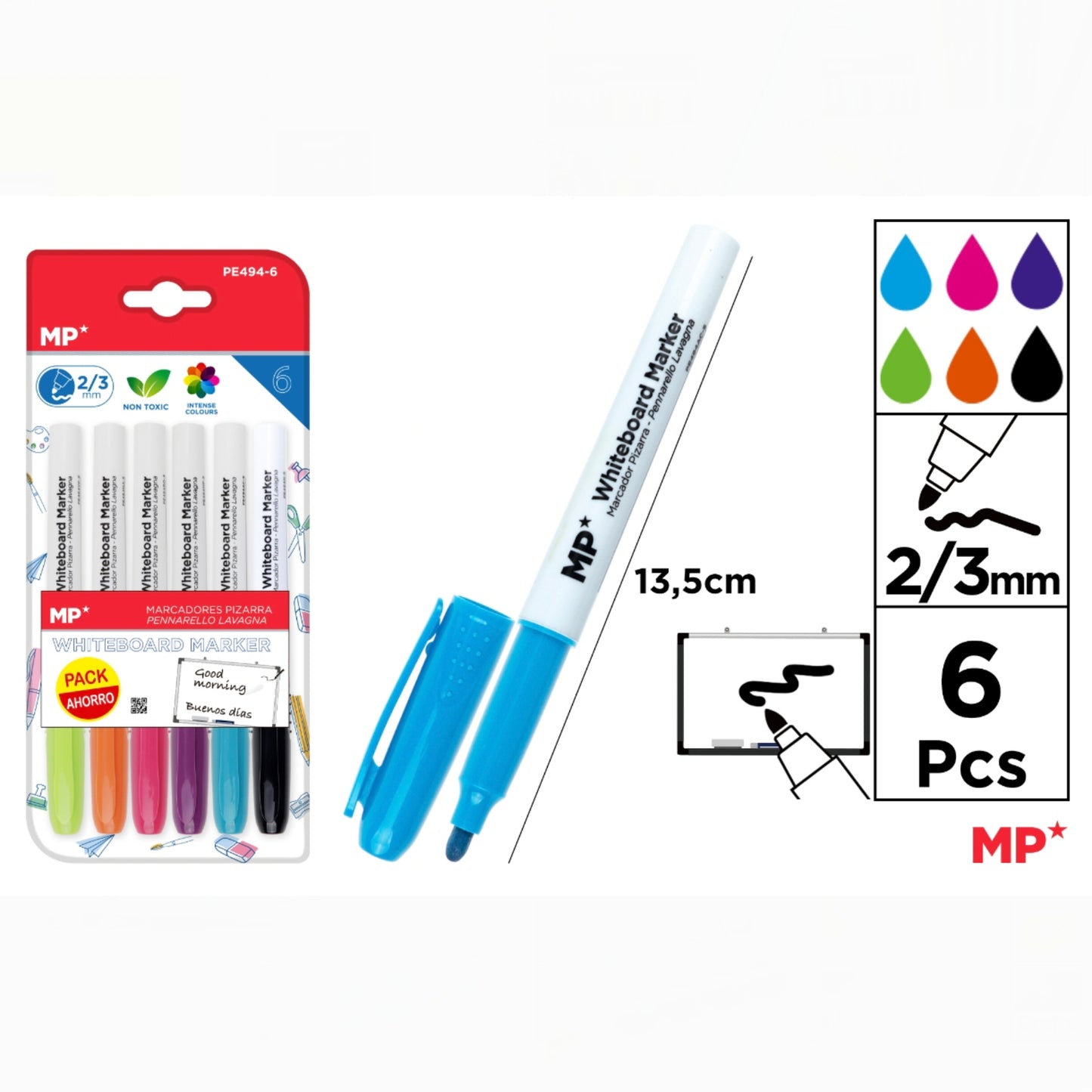 MARCADOR PIZARRA 6 COLORES