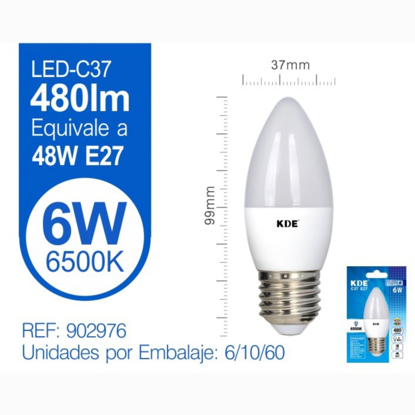 Bombilla led 6W E27 vela