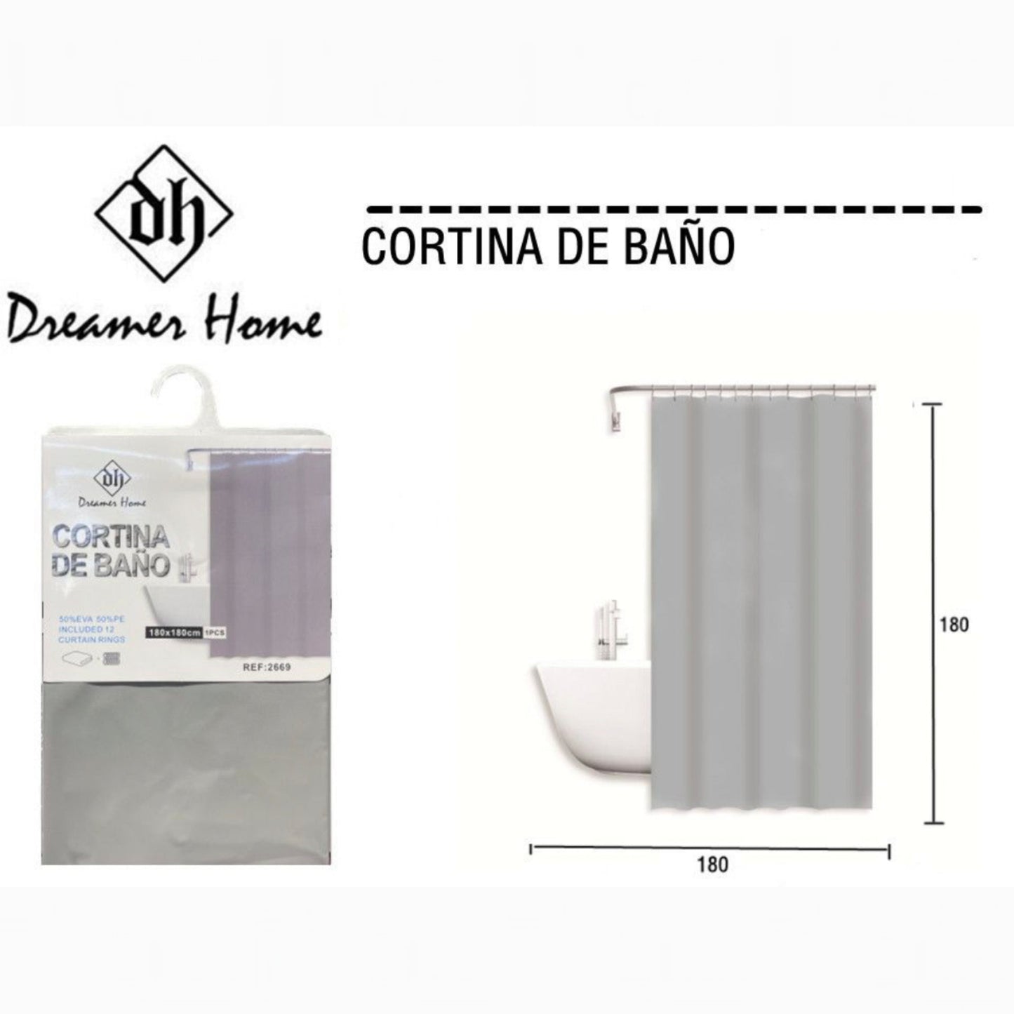 Cortina de Baño liso 180x180cm rosa
