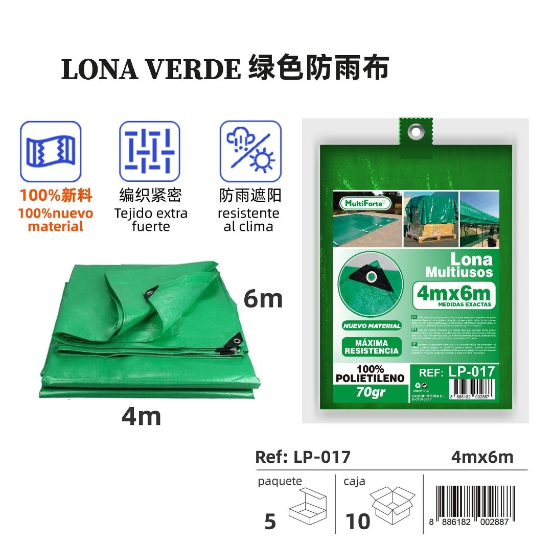 Toldo lona verde 100% polietileno 70gr ( + medidas )