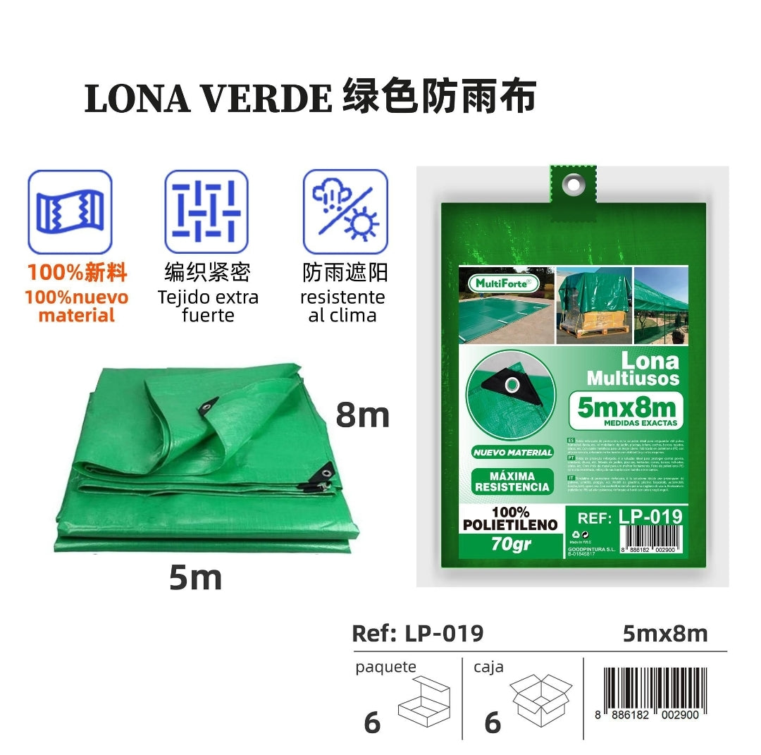Toldo lona verde 100% polietileno 70gr ( + medidas )