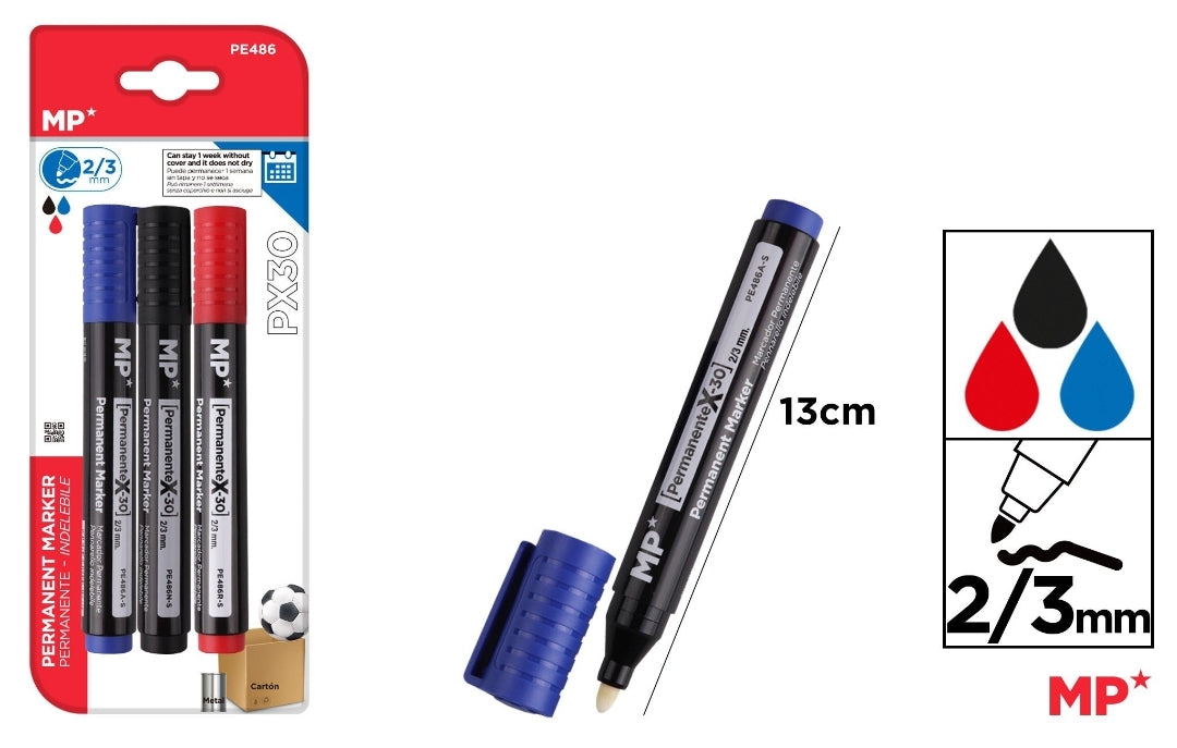 MARCADOR PERMANENTE 3 UDS (negro-rojo-azul)