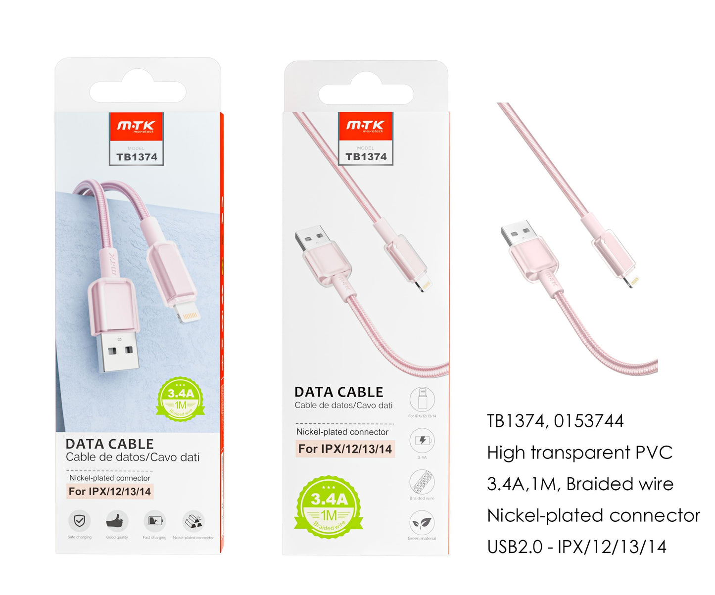 Cable iphone rojo 2A 1m