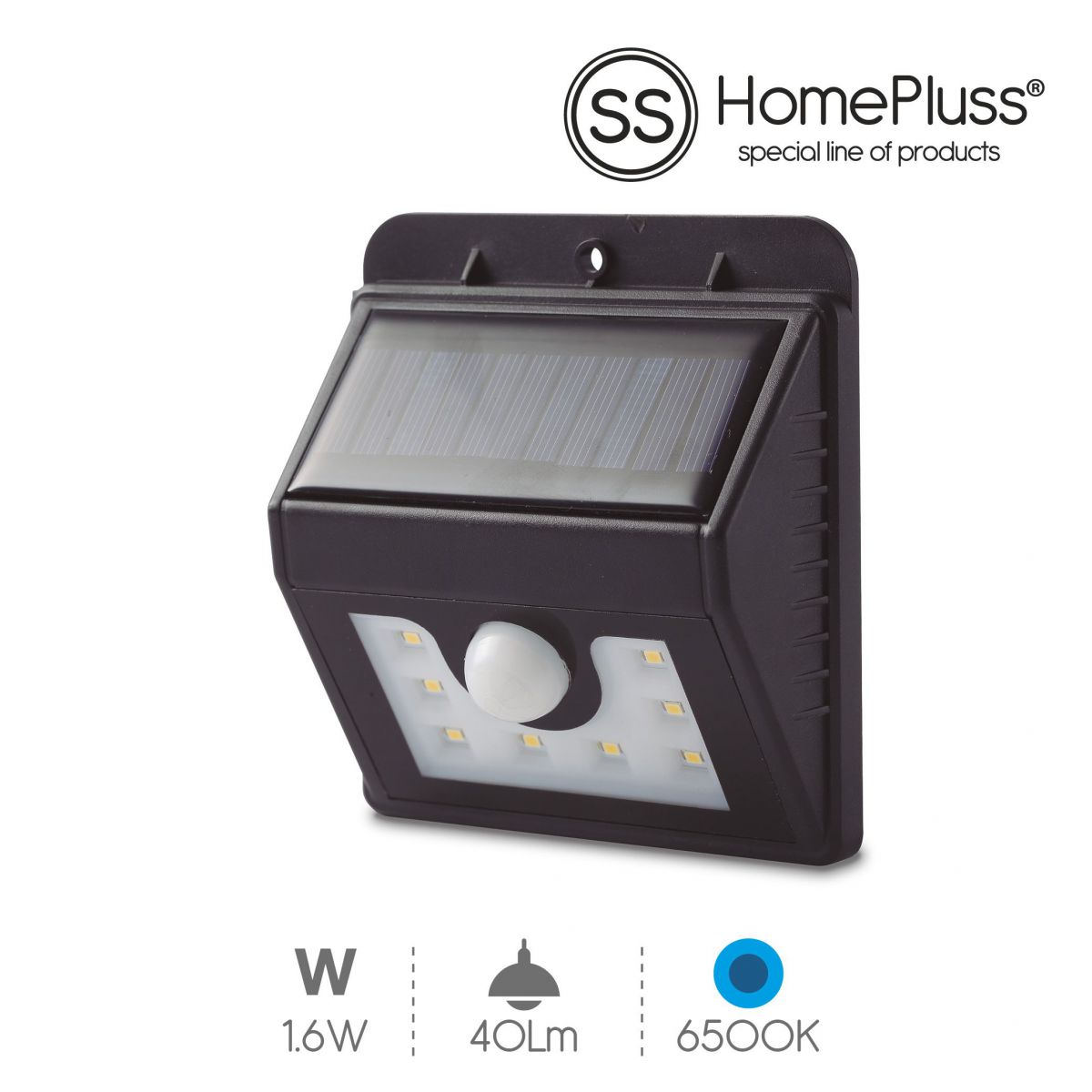 Aplique solar con sensor 1.6W 6500K Negro