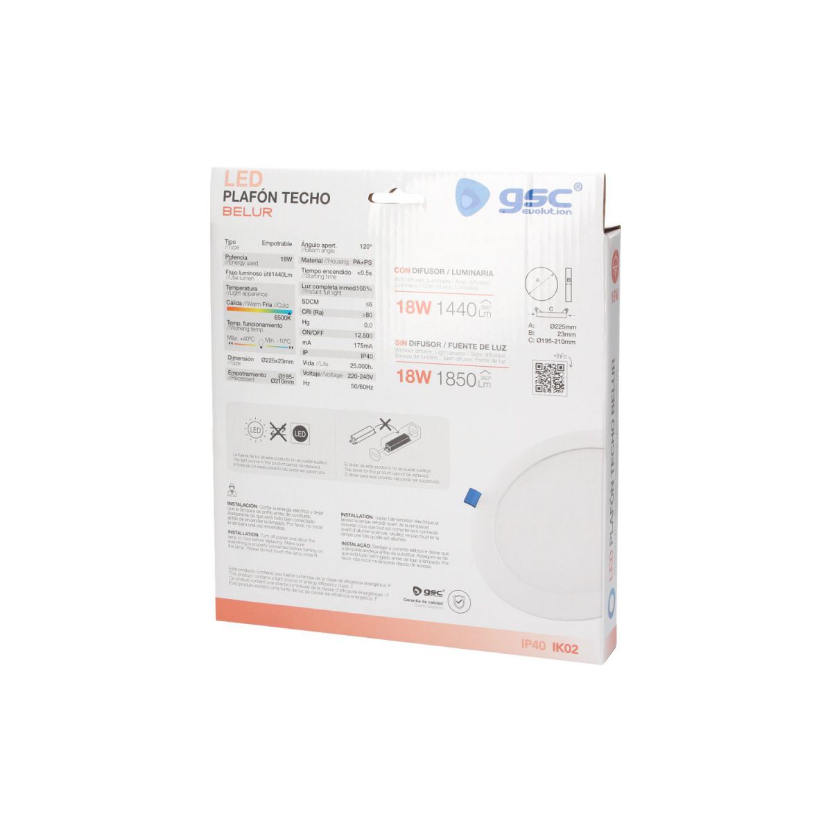 Downlight LED empotrable redondo 18W