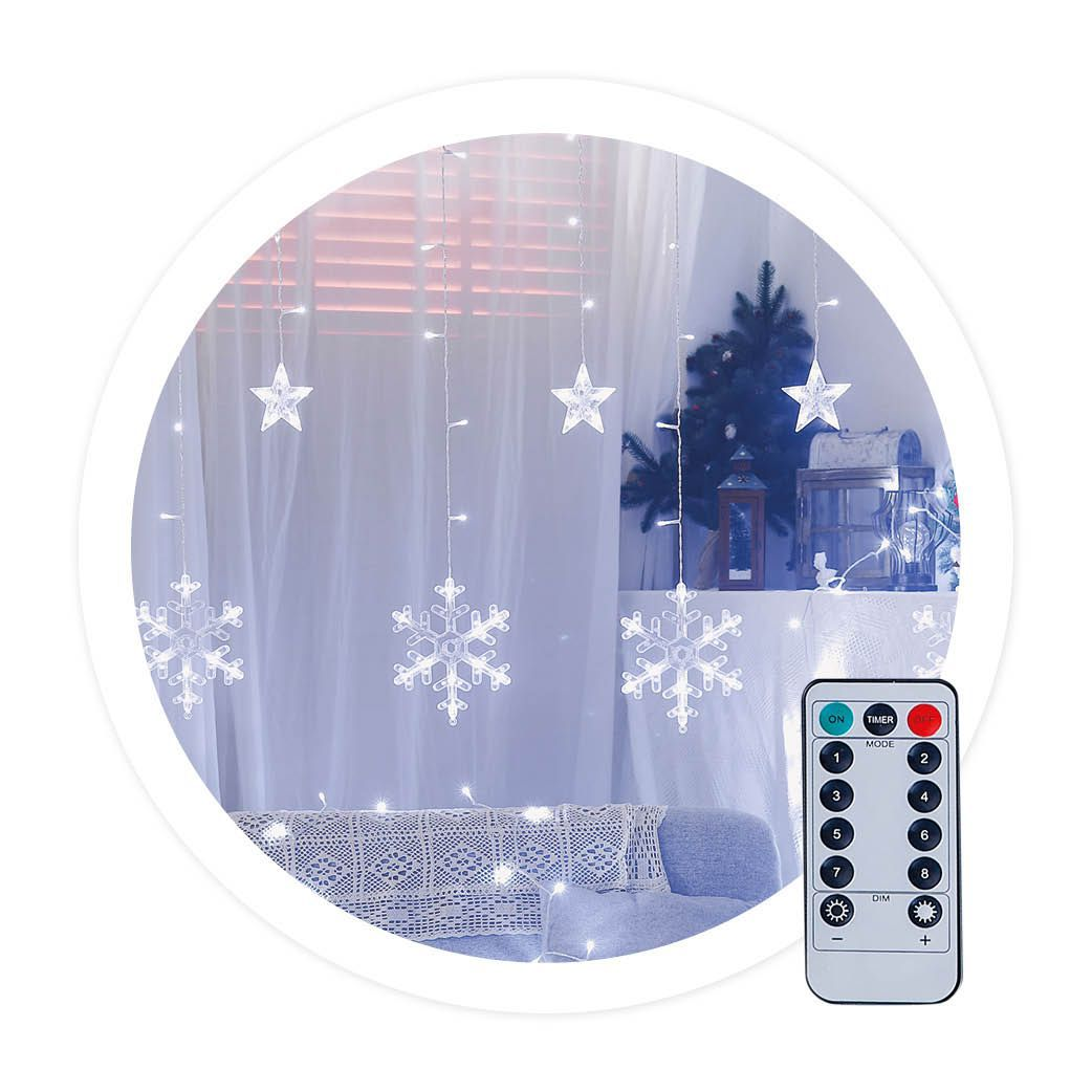 Cortina LED con estrellas y copos de nieve