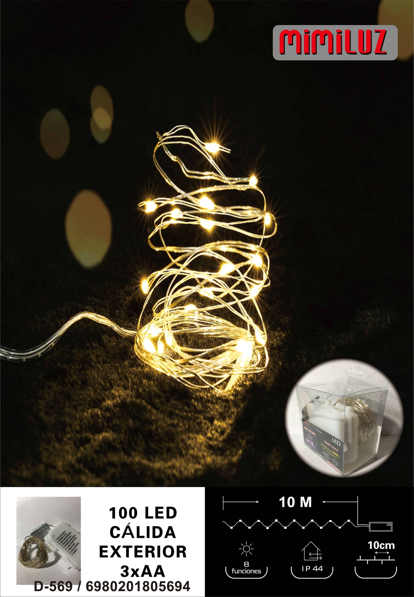 Luz alambre 100L calida