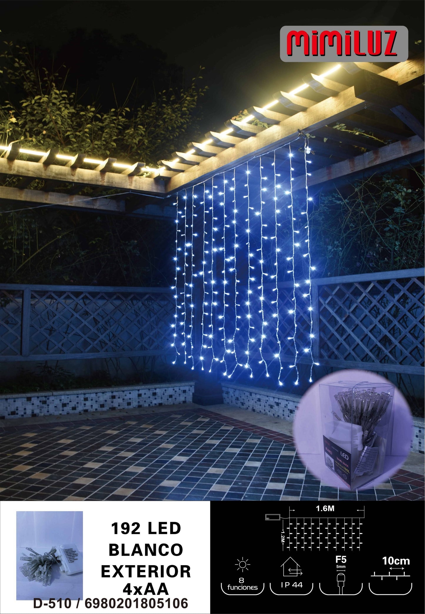 Cortina de luz c/pila 160x120cm calida