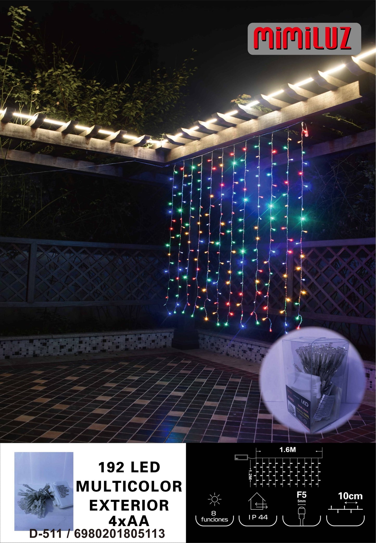 Cortina de luz c/pila 160x120cm calida