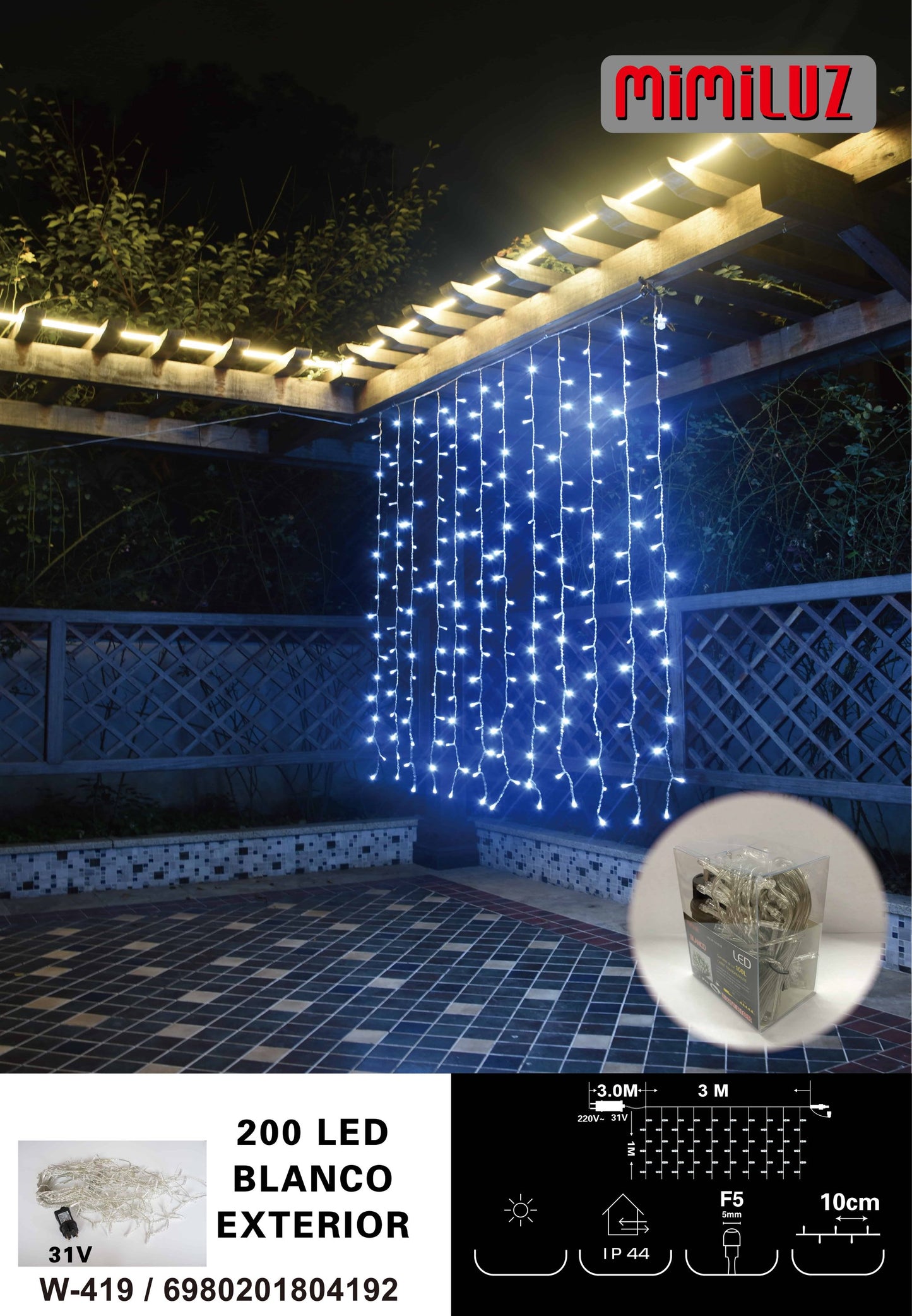 Cortina de luz 200L calida