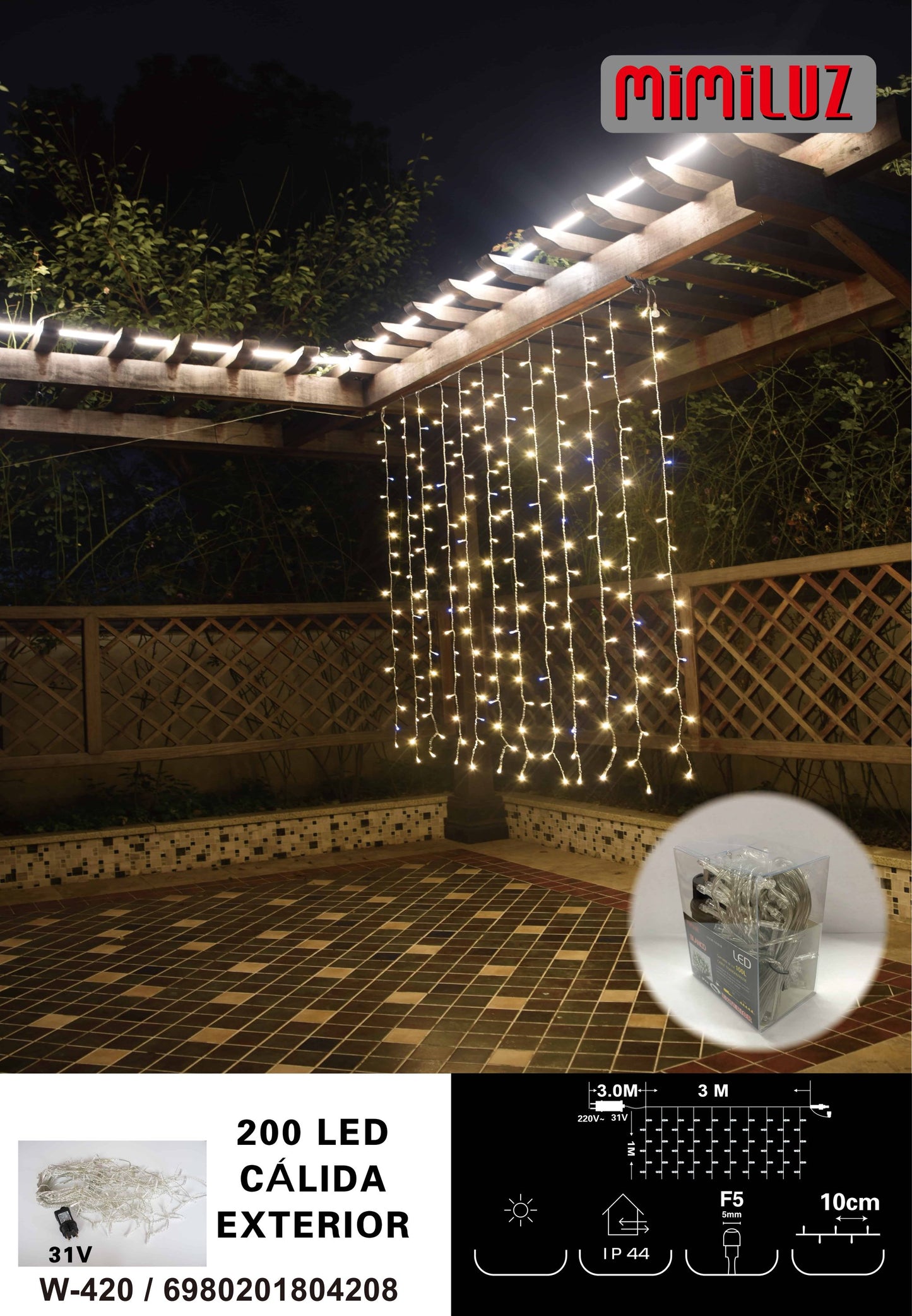 Cortina de luz 200L calida
