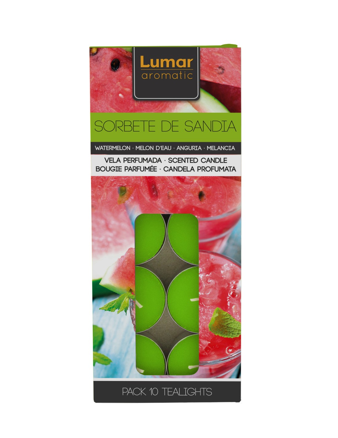 Caja 10 tealights perfumada sorbete sandia