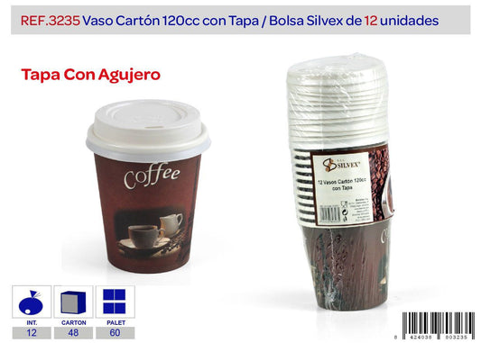 Pack 12 vaso carton 120 c.c. con tapa