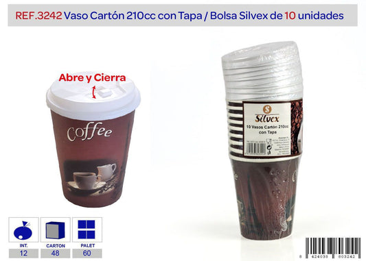 Pack 10 vaso carton 210 c.c. con tapa