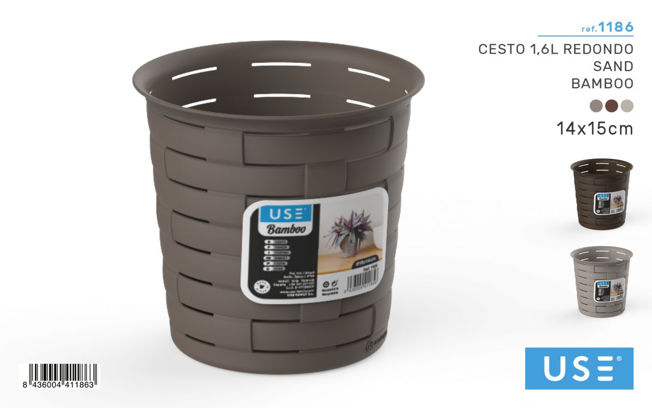 Cesto 1,6L redondo serie BAMBOO arena