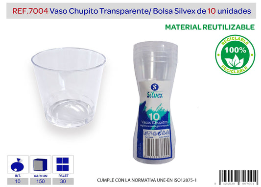 Pack 10 vaso chupito reutilizable transparente