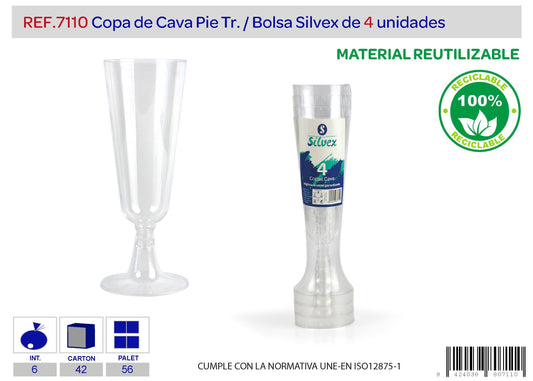 Pack 4 copa cava reutilizable pie transparente