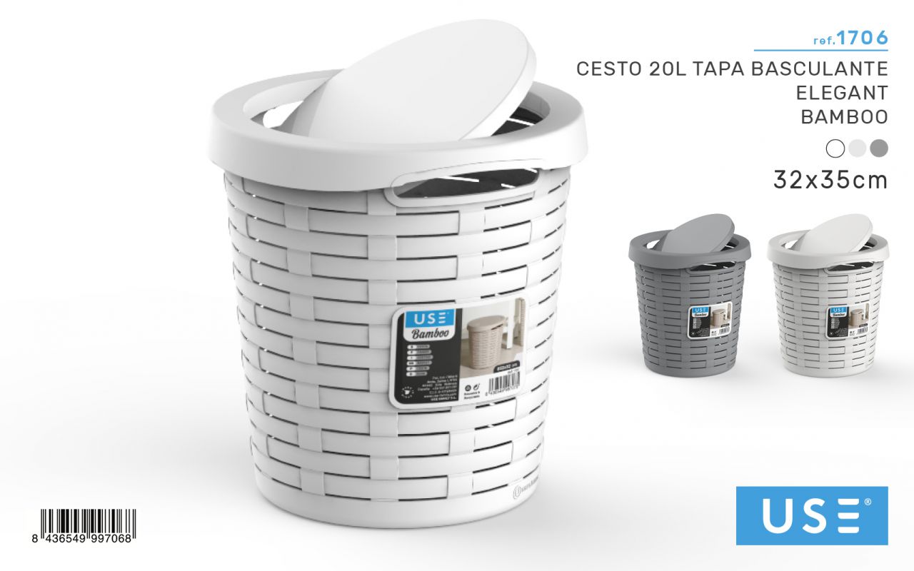 Cesto 20L tapa basculante BAMBOO blanco roto