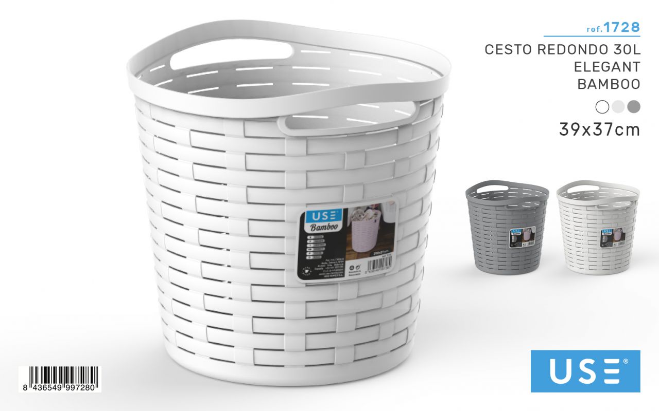 Cesto 30L Redondo Bamboo blanco roto