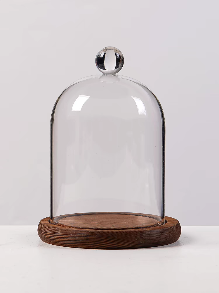 Campana de Cristal para Vela con Base de Madera Envejecida 11*15cm