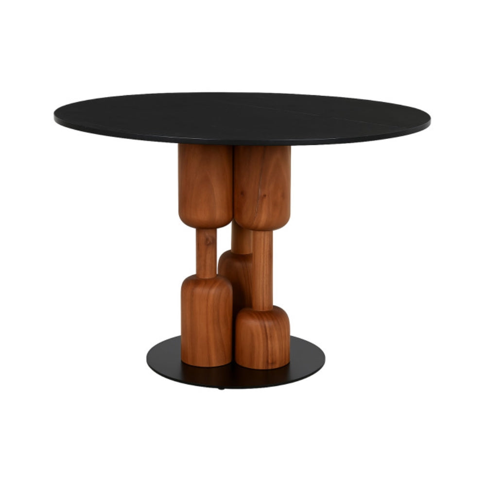 Mesa redonda de comedor acacia y mármol 106 × 106 × 76 cm