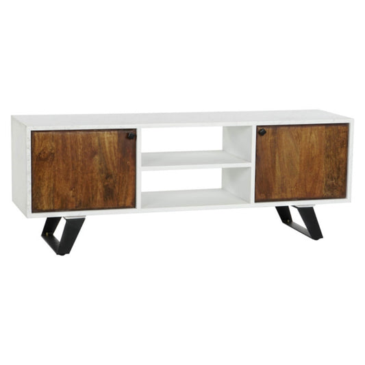 Mueble TV de Madera de Mango y Metal 135 × 35 × 51 cm – Blanco
