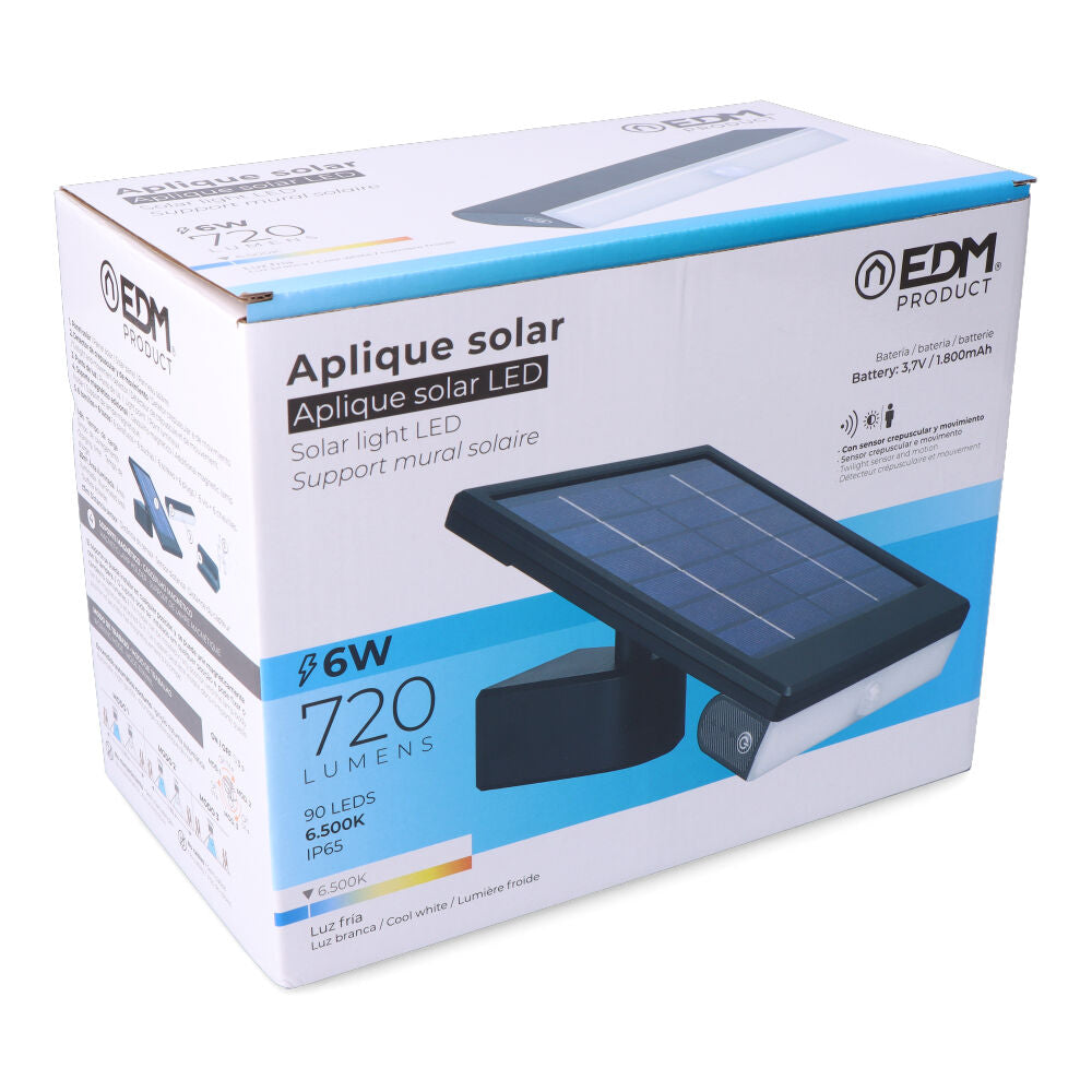 Aplique solar led 6w 720lm luz fria