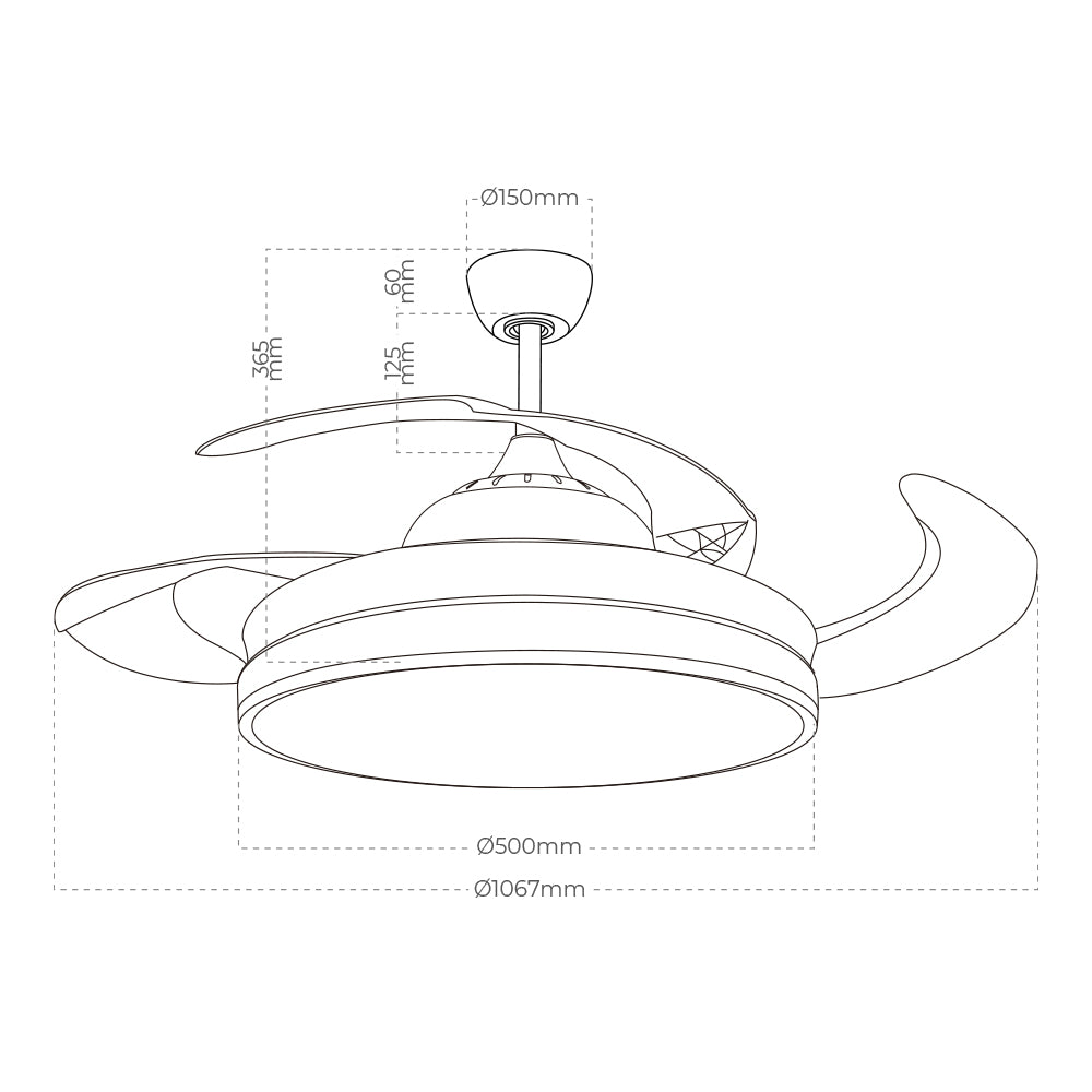 Ventilador techo aspa retractiles ross Ø107cm