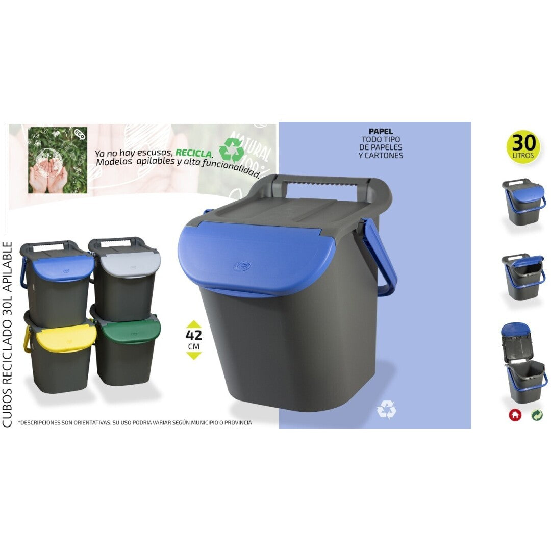 Cubo reciclaje apilable 30L azul