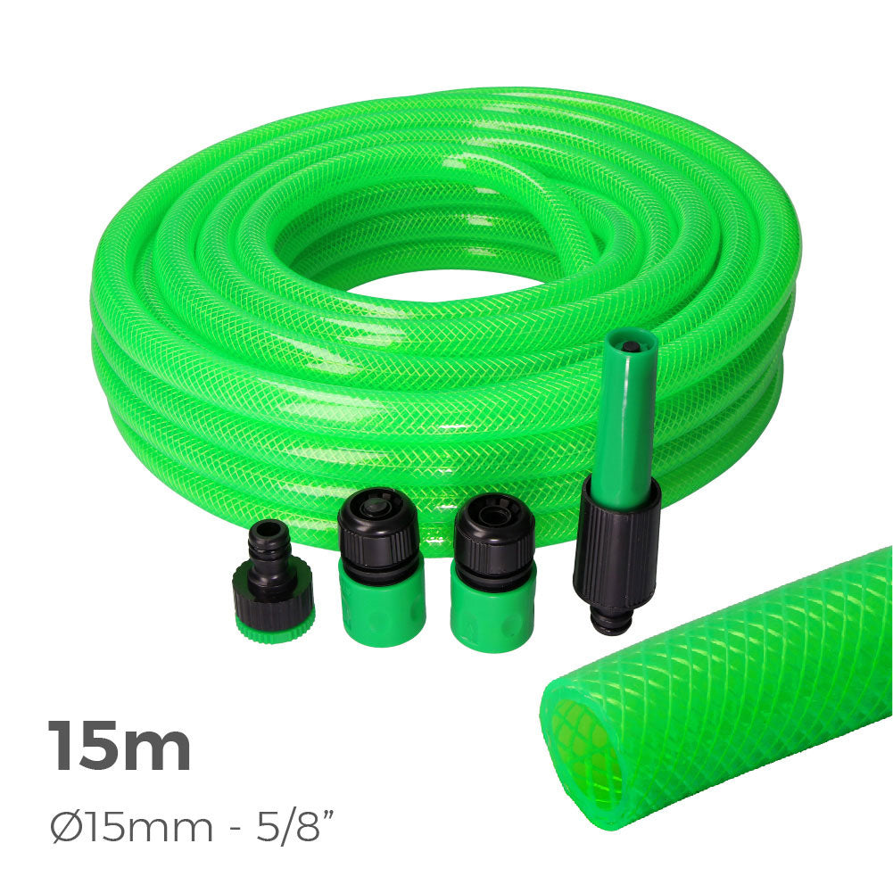 KIT TUBO DA GIARDINO ANTITORSIONE INTERNO Ø 15mm ESTERNO Ø 20mm (5/8") - ROTOLO CON ACCESSORI PER EDM