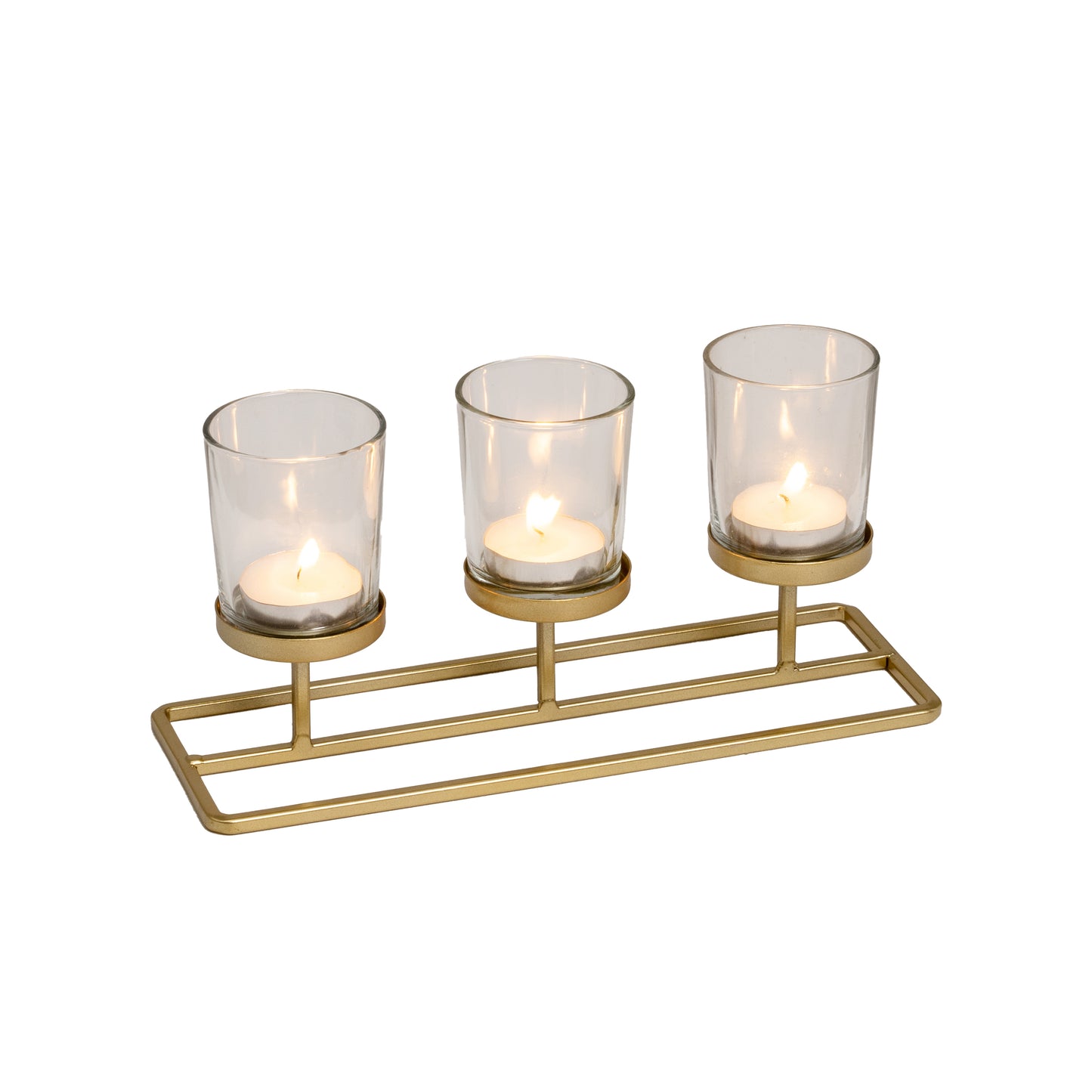 Portavelas triple metal-cristal oro 24*8*11cm