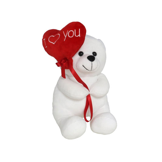 Osito blanco con globo de corazon "I LOVE YOU" 30cm