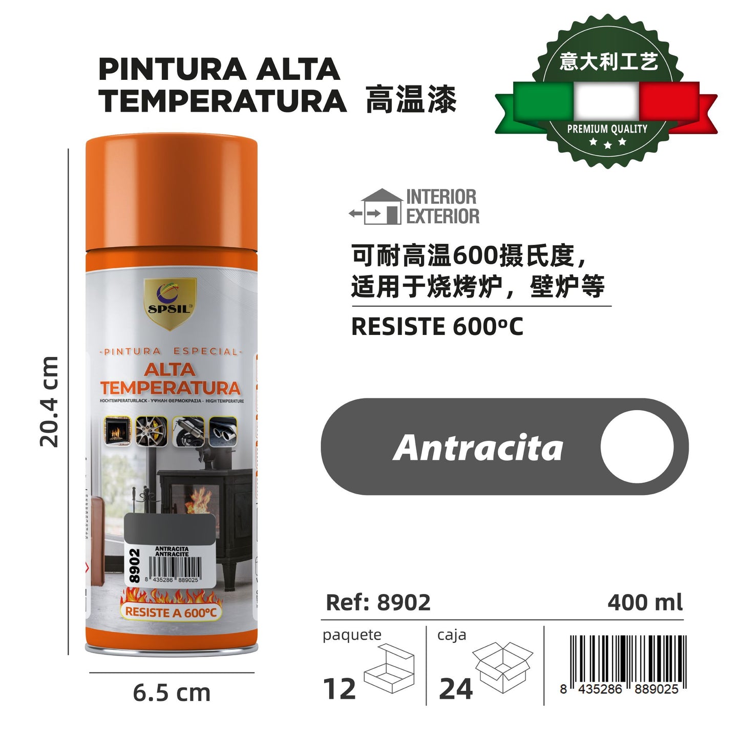 Pintura spray alta temperatura 400ml antracita