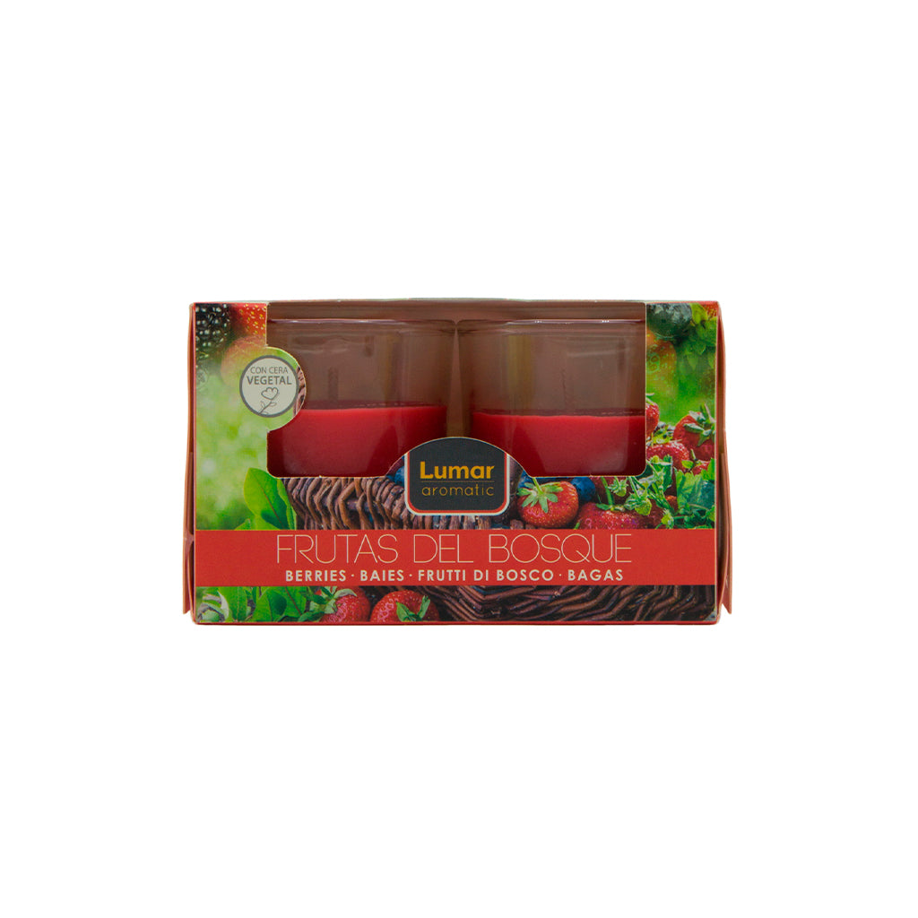 Caja 2 vasos lumar aromatic perfume frutas del bosque