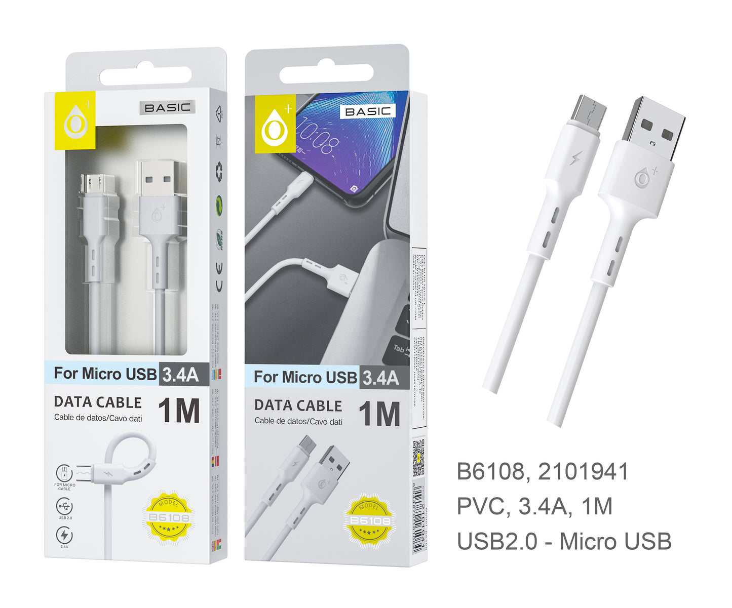 Cavo micro USB bianco 2,4 A 1 m