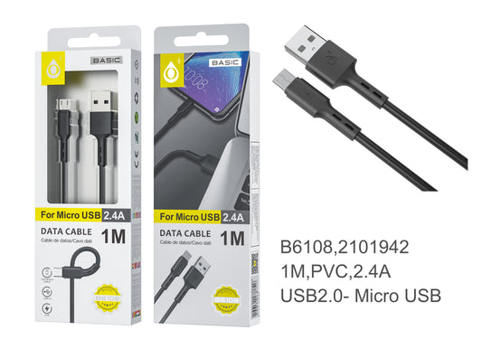 Cavo micro USB nero 2,4 A 1 m