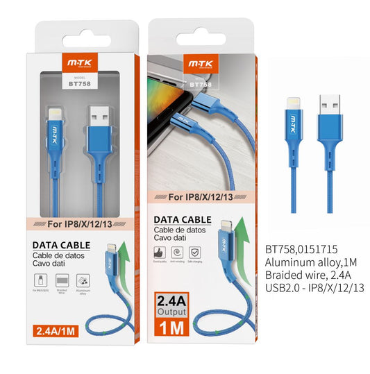 Cable iphone azul 2A 1m