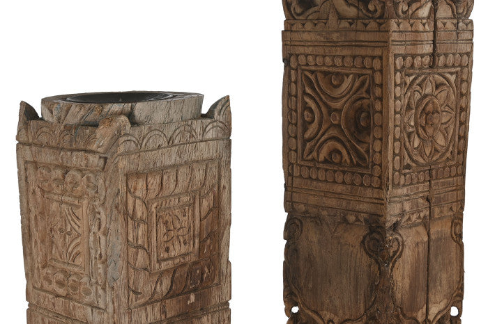 Set de 2 Columnas de Teca Maciza – 22 x 22 x 176 cm – Portavelas