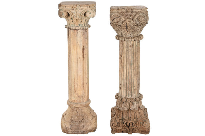Set de 2 Columnas de Madera Tallada – 25 x 25 x 120 cm