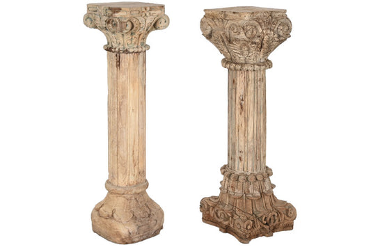 Set de 2 Columnas de Madera Tallada – 25 x 25 x 120 cm