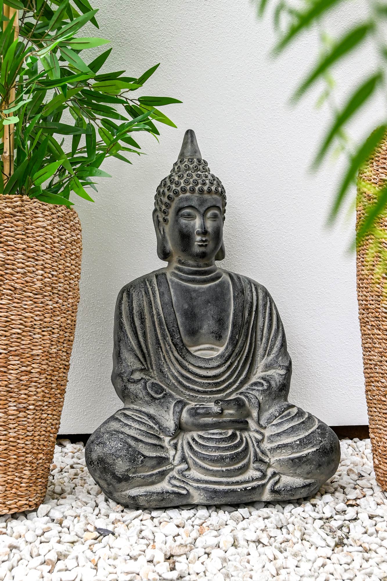 Figura fibra vidrio 50*30*69cm buda envejecido gris