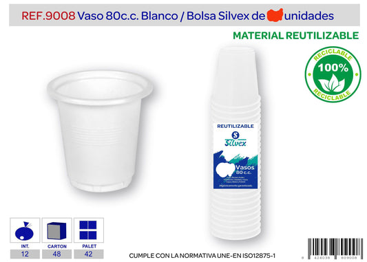 Paxk 50 vaso 80 c.c. bl reutilizable blanco