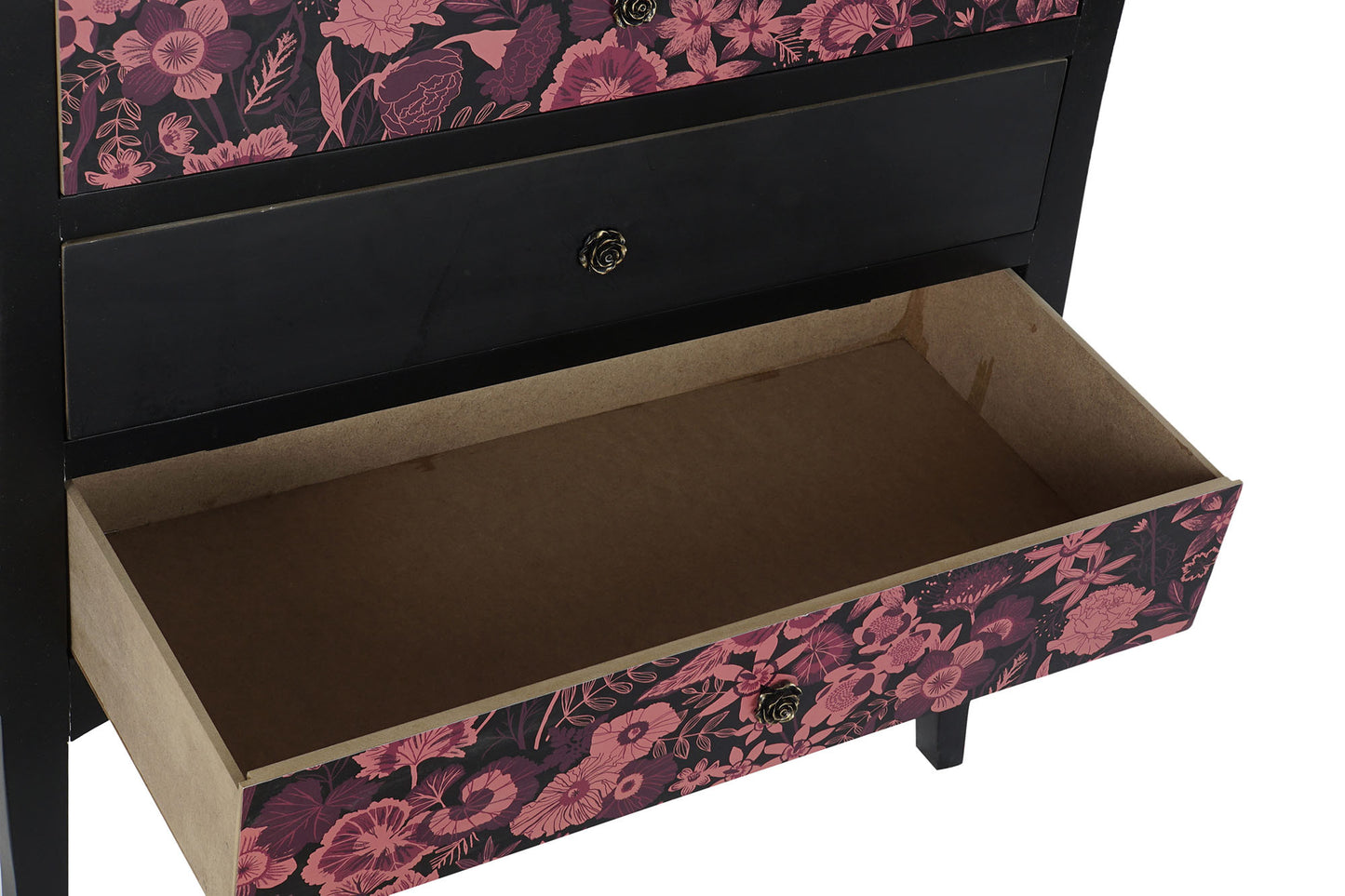 Cajonera mdf 76*39*75.5cm floral negro