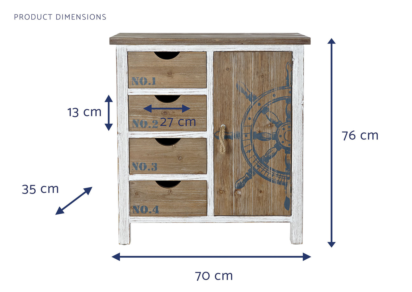 Cajonera abeto 70*35*76.5cm timon natural