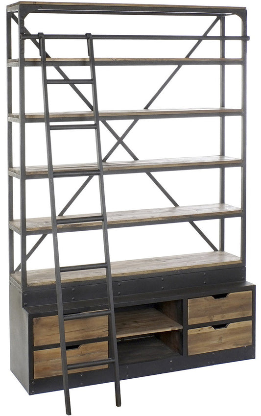 Libreria pino metal 160*45*243cm escalera incluida